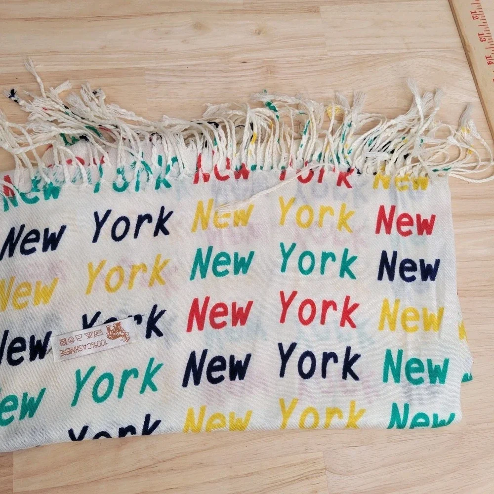 Scarf Pashmina 100% Cashmere Colorful Braided Fringe End New York Preppy‎ Modern